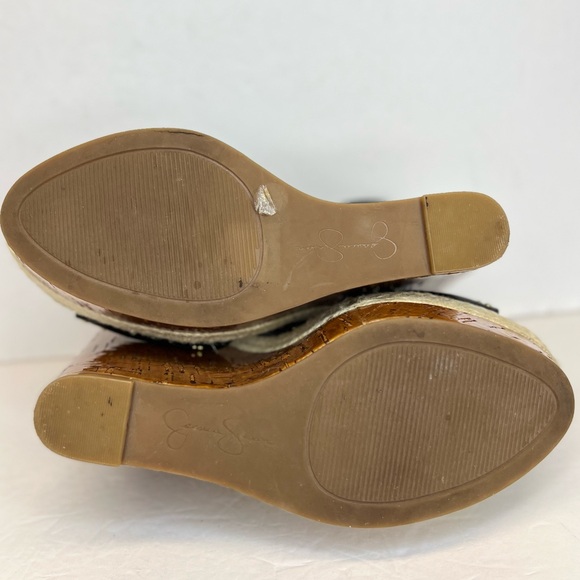Jessica Simpson Geno Cork Platform Wedge Leather Studded Buckle Sandals Size 8M - Picture 9 of 9